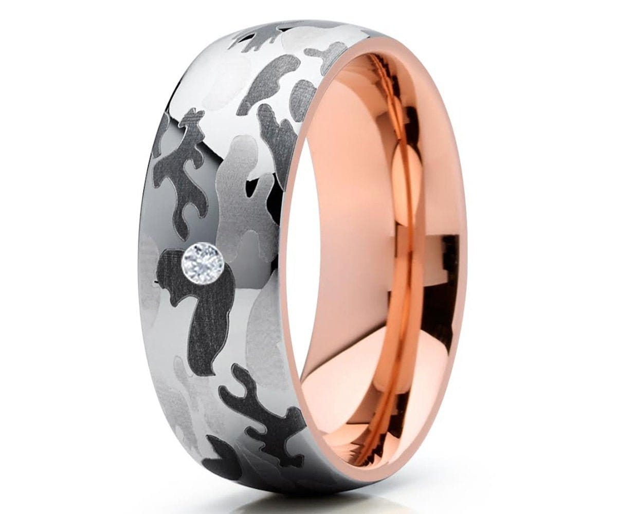 Diamant Ehering, Camouflage Ehering, Jäger Ehering, Hartmetall Ring, Jahrestag Ring, Herren & Frauen, Weißer Ring von YorksJewelryDesign