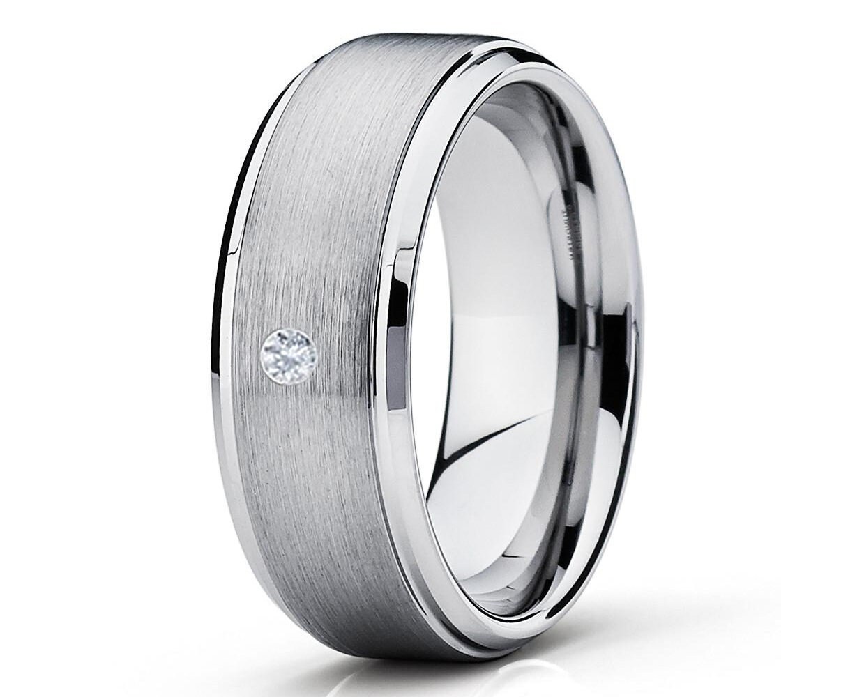 Diamant Ehering, Weißer Ring, Hartmetall Ring, Verlobungsring, Einzigartiger Ehering, Tungsten Herren Ring, Frauen Wolfram Ring von YorksJewelryDesign