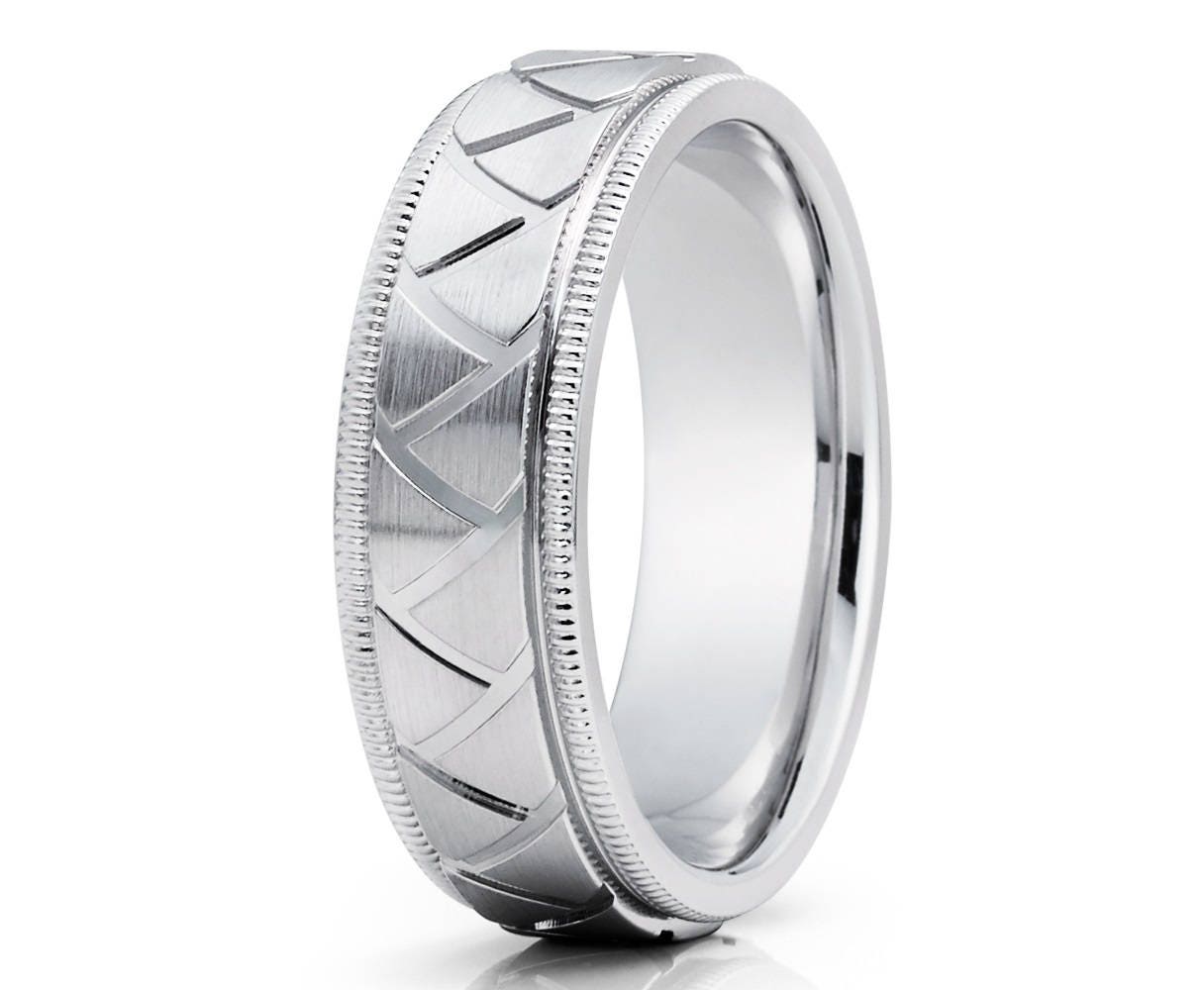 Einzigartige Gold Ehering 14K Weißgold Jubiläumsband Männer & Frauen Goldring Grove Comfort Fit von YorksJewelryDesign