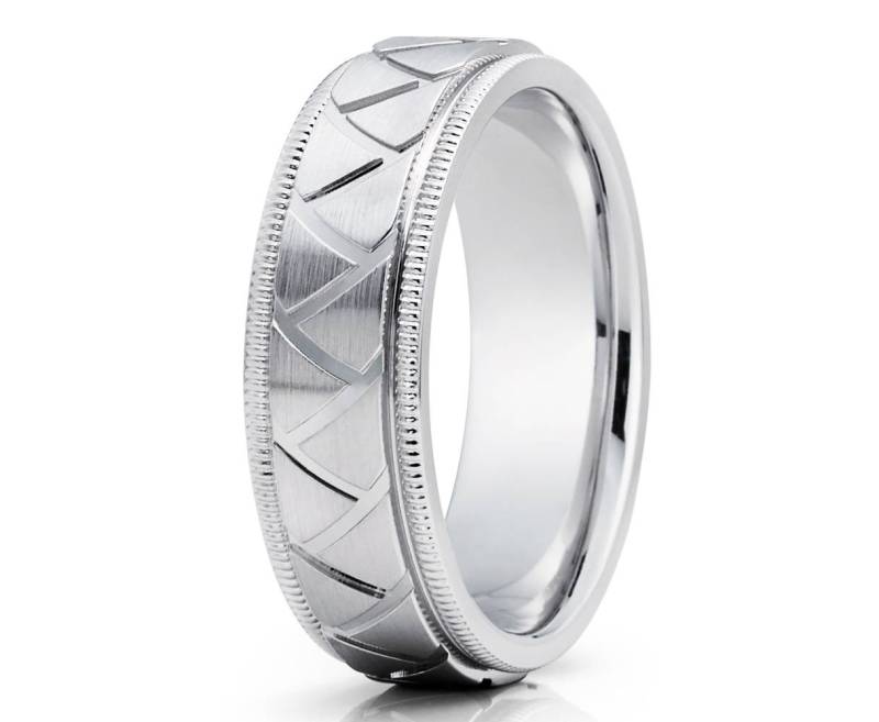 Einzigartige Gold Ehering 14K Weißgold Jubiläumsband Männer & Frauen Goldring Grove Comfort Fit von YorksJewelryDesign