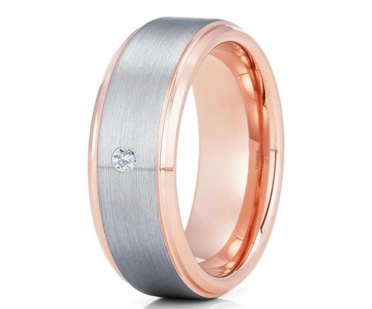 Einzigartiger Wolfram Ehering, Rosegold Ring, 8mm Ehering, 6mm Ehering, 18K Rosegold, Grauer Ehering, Gebürsteter Ehering von YorksJewelryDesign