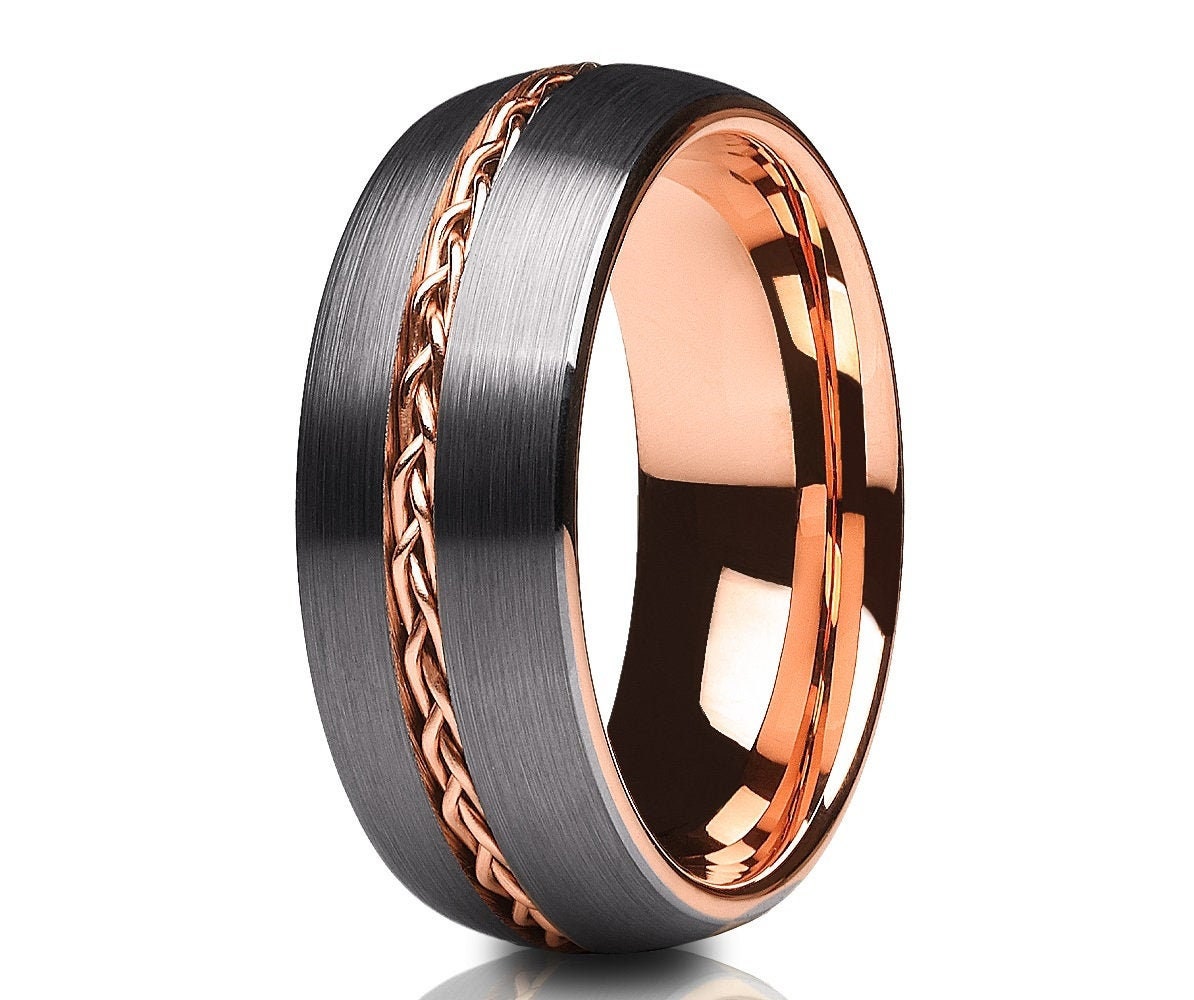 Geflochtener Ehering, Rosegold Wolfram Band, Hartmetall Ring, Einzigartiger Ehering, Männer & Frauen, Verlobungsring, Gunmetal Ehering, Brush von YorksJewelryDesign