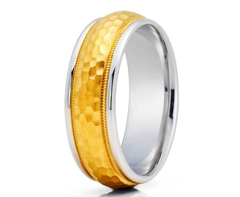 Gehämmertes Gold Ehering Gelbgold Jubiläumsring Männer & Frauen 14K Jubiläumsband von YorksJewelryDesign