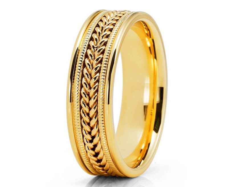 Gelbgold Ehering 14K Ring Männer & Frauen Zopf Hochzeit Band Jahrestag Comfort Fit Einzigartige Eing von YorksJewelryDesign