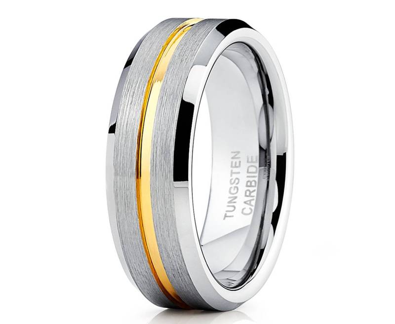Gelbgold Wolfram Ehering 7 Mm Männer & Frauen Silber 18K Wolframcarbid von YorksJewelryDesign