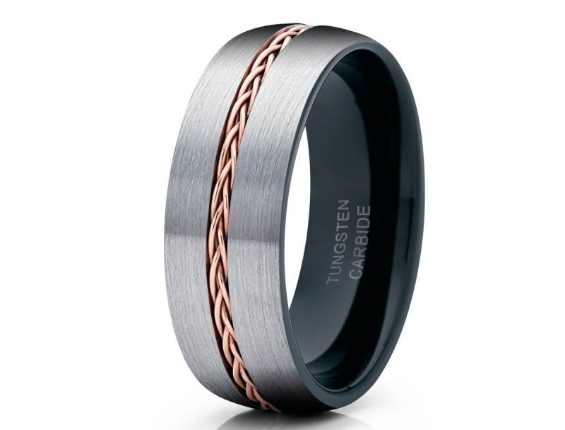 Grau Schwarz Wolfram Ring Rosegold 18K Rose Gold 6 Mm Mann Hochzeit Band Männlich Frauen Jubiläum Passend von YorksJewelryDesign