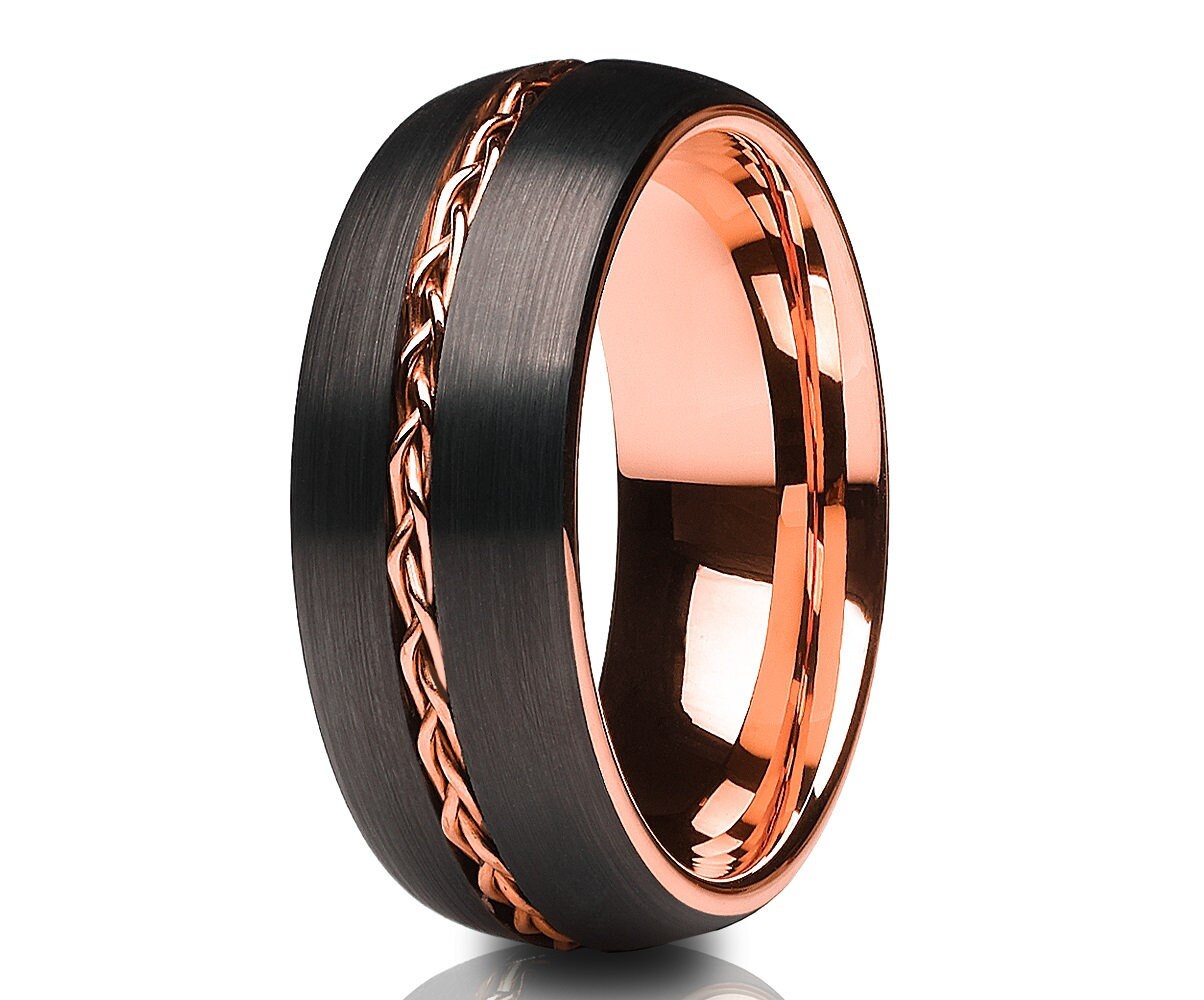 Gunmetal Wolfram Ehering, Rosegold Ring, Geflochtener Ehering, Hartmetall Ring, Jahrestag Ring, 18K Roségold, Unqiue Ring von YorksJewelryDesign