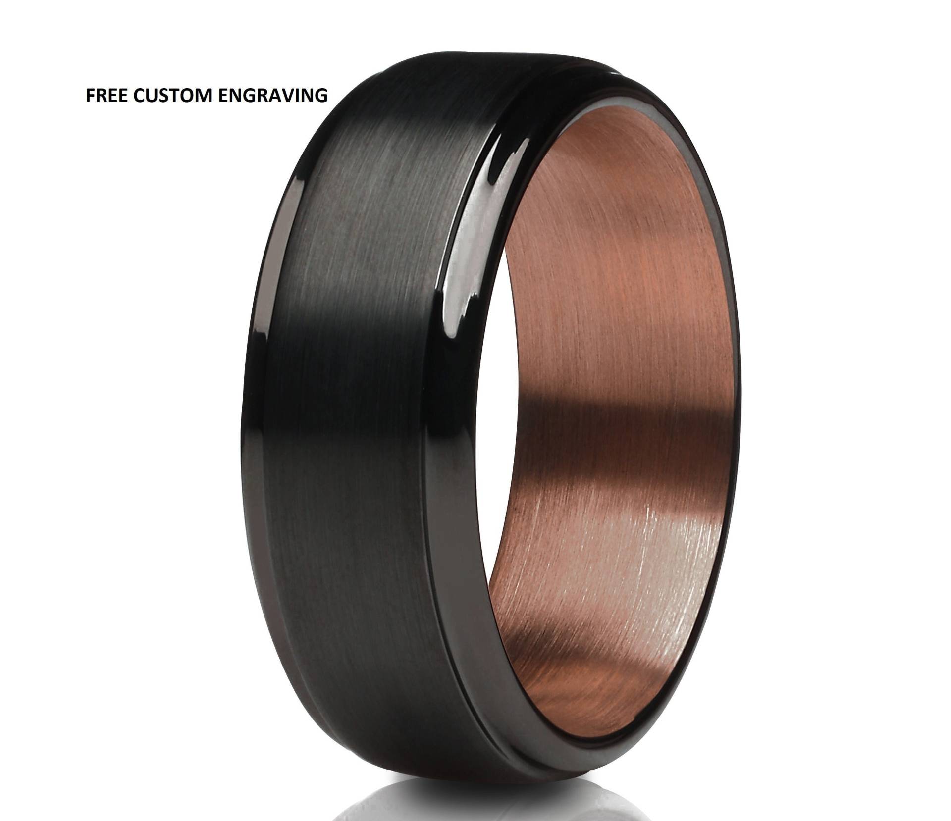 Herren Ehering - Schwarzer Wolfram Ring Espresso Ehering Hartmetall Jahrestag Band Kupfer von YorksJewelryDesign