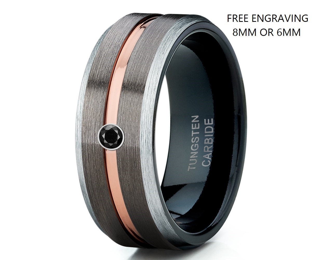 Herren Wolfram Ehering, Schwarzer Diamant Ring, Roségold Gunmetal 18K Roségold Herren Wolfram Ehering, Schwarzer Diamant Ring, Roségold Gunmetal 18K Roségold von YorksJewelryDesign