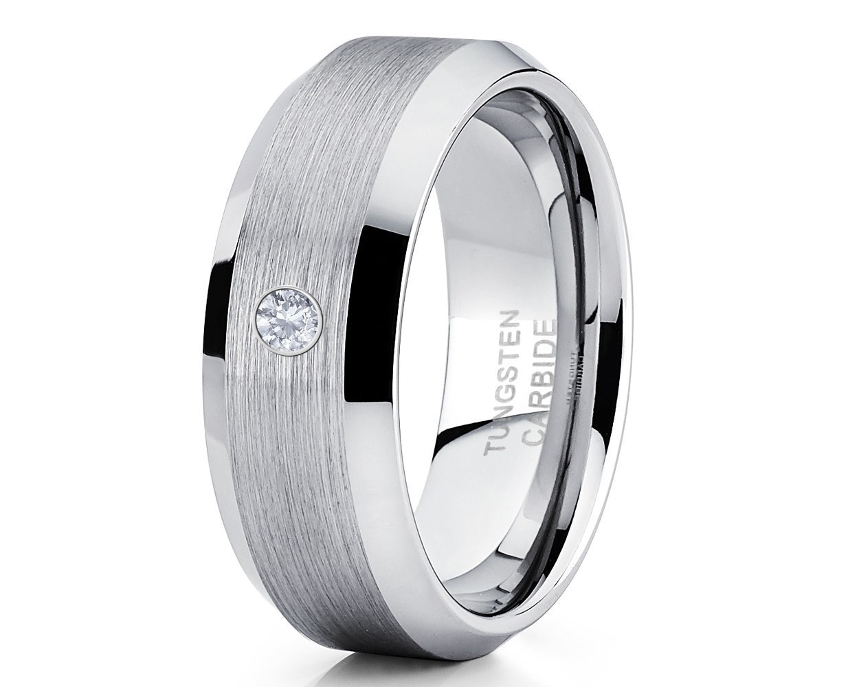 Herren Wolfram Ehering, Silber Ring, Jubiläum Ring, Brush Wedding Band, Tungsten Carbide Ring, Comfort Fit Ring, Beveled von YorksJewelryDesign