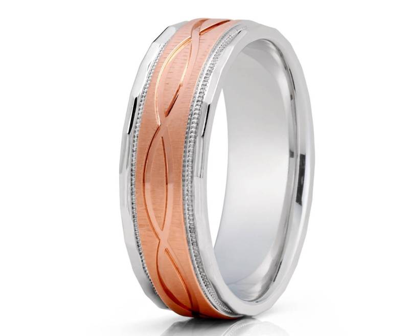 Infinity Design Rosegold Ehering Männer & Frauen 14K Weißgold Wedding Band Brush Ring Comfort Fit Verlobung von YorksJewelryDesign