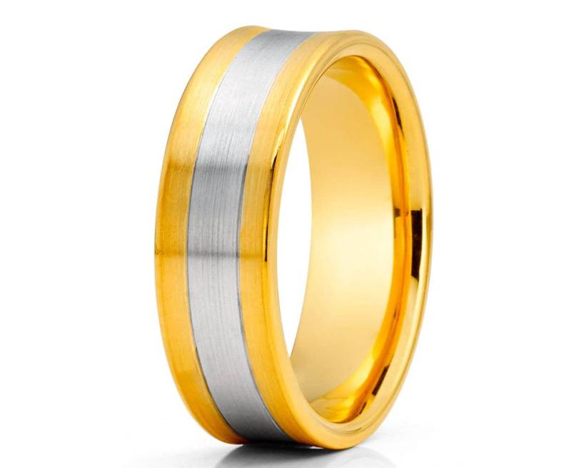Konkave Design Gold Ehering 14K Gelbgold Zweifarbig Männer & Frauen Jubiläumsring von YorksJewelryDesign