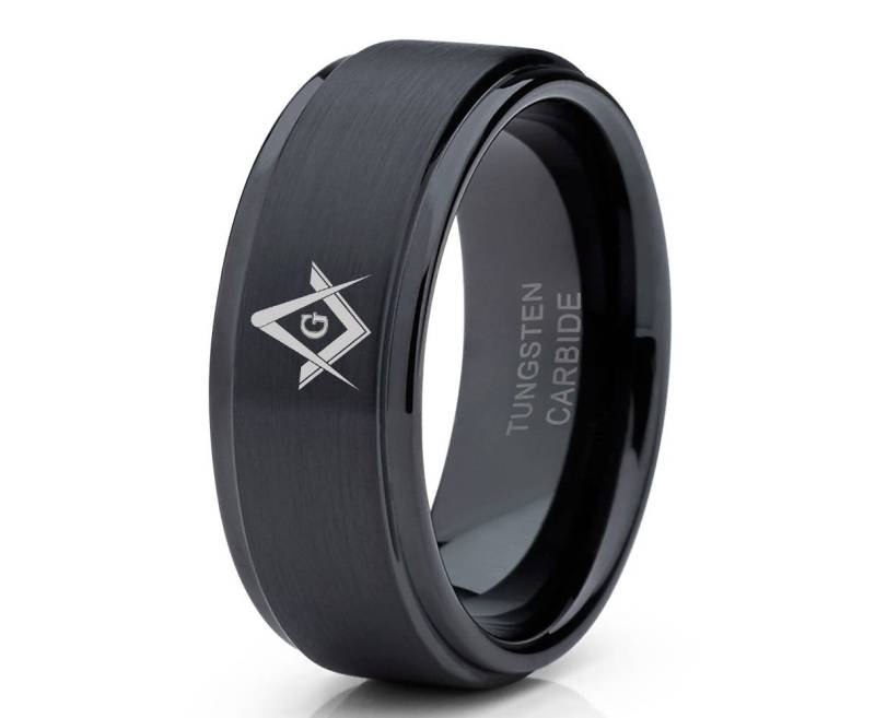 Masonic Ehering Schwarz Wolfram Ring Hartmetall Verlobung Jahrestag Mann & Frau Comfort Fit Sein Oder Ihr Schmuck von YorksJewelryDesign