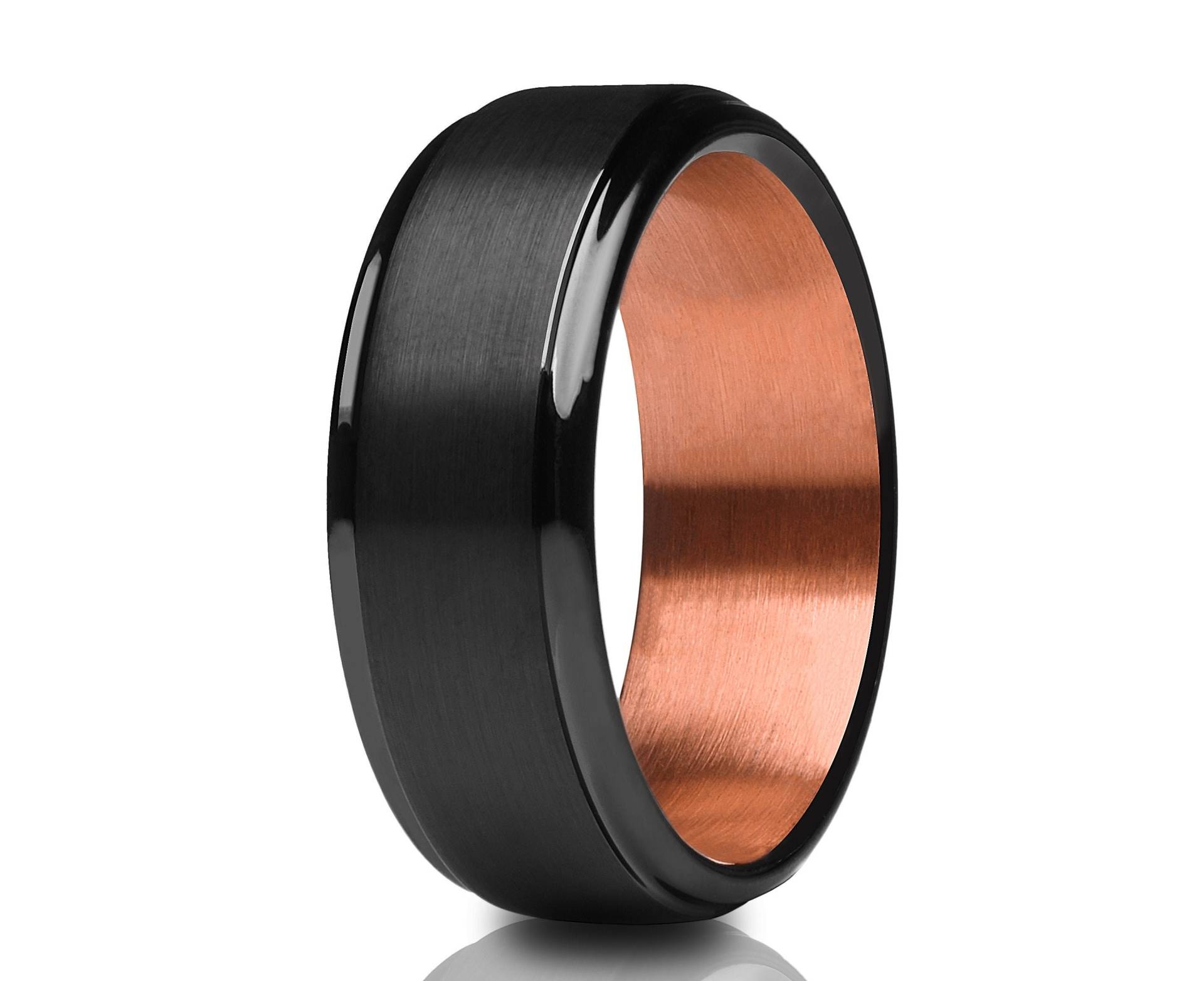 Rose Tungsten Ring, Schwarzer Ehering, Matte Finish Ring, Hartmetall Ring, Jubiläum Ring, 18K Gold, Matte Finished Band, Schwarz von YorksJewelryDesign