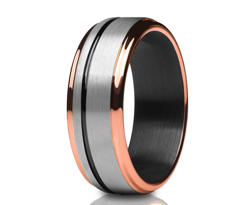 Rosegold Ehering, Schwarzes Ehering, Hartmetall Ring, Verlobungsring, 18K Roségold, Hartmetall Ring von YorksJewelryDesign