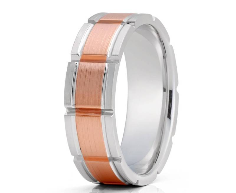 Rosegold Ehering Herrengold Herren & Damen 14K Gold Trauring Jubiläumsring Grooved Ring von YorksJewelryDesign