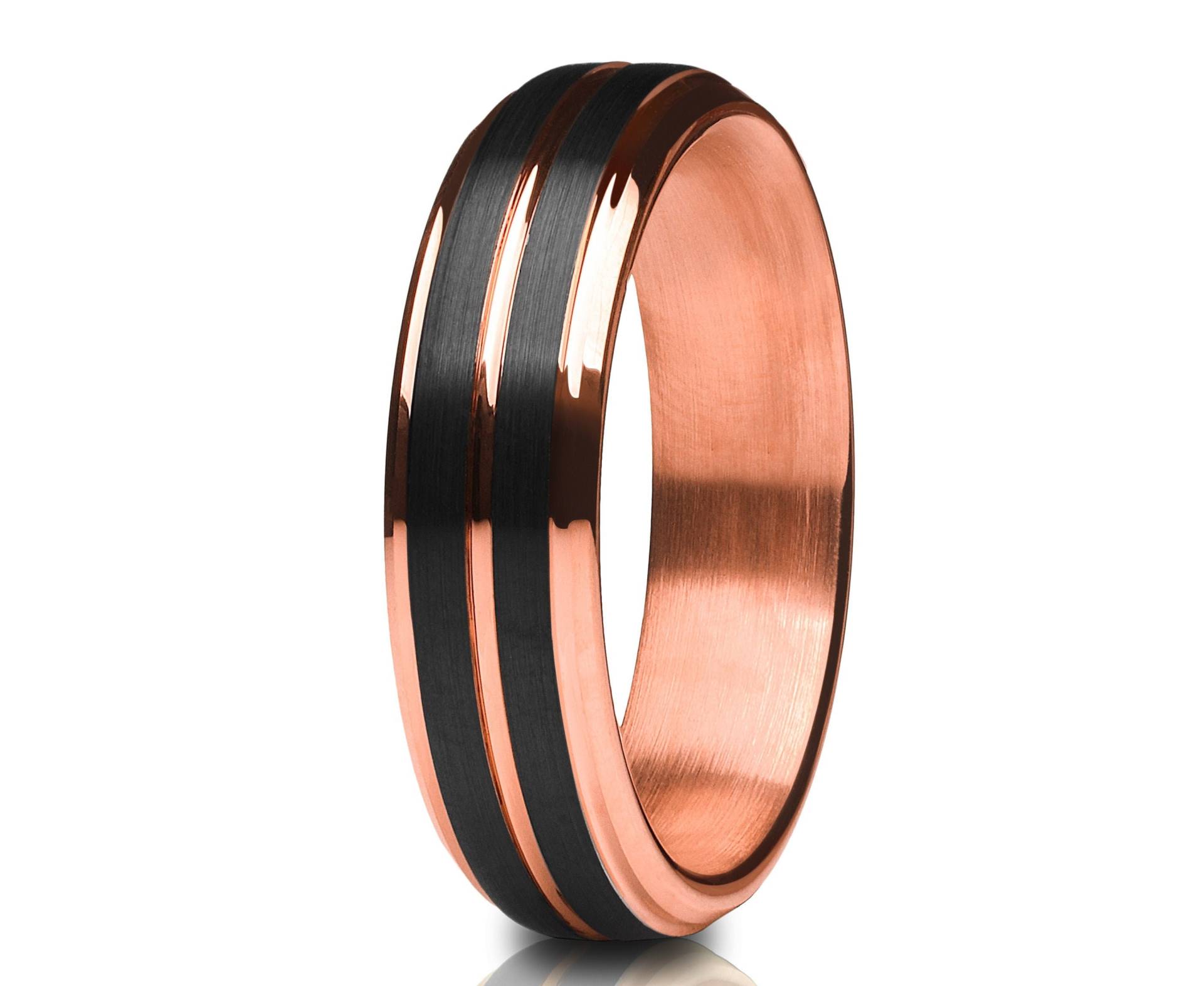 Rosegold Wolfram Ring, Einzigartiger Ehering, Schwarzes Ehering, Hartmetall Ring, 18K Roségold, Herren & Frauen, Matte Finished Ring, Brush von YorksJewelryDesign