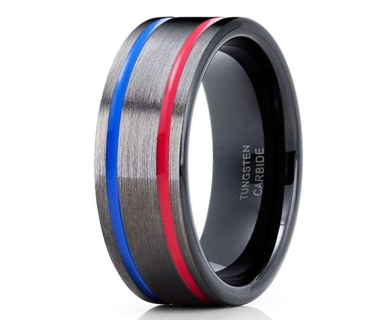 Rot Wolfram Ring Ehering Männer & Frauen Blau Jahrestag Schwarz Gunmetal von YorksJewelryDesign