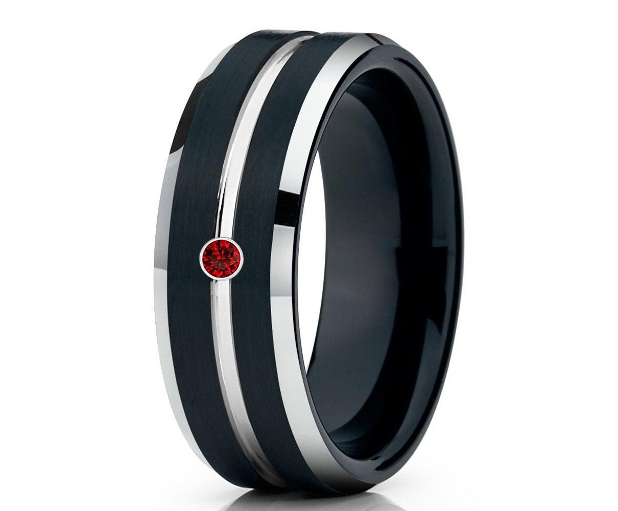 Rubin Ehering | Hartmetall Ring Schwarzes Hochzeitsband Jubiläumsring Verlobungsring Herren Damenband von YorksJewelryDesign