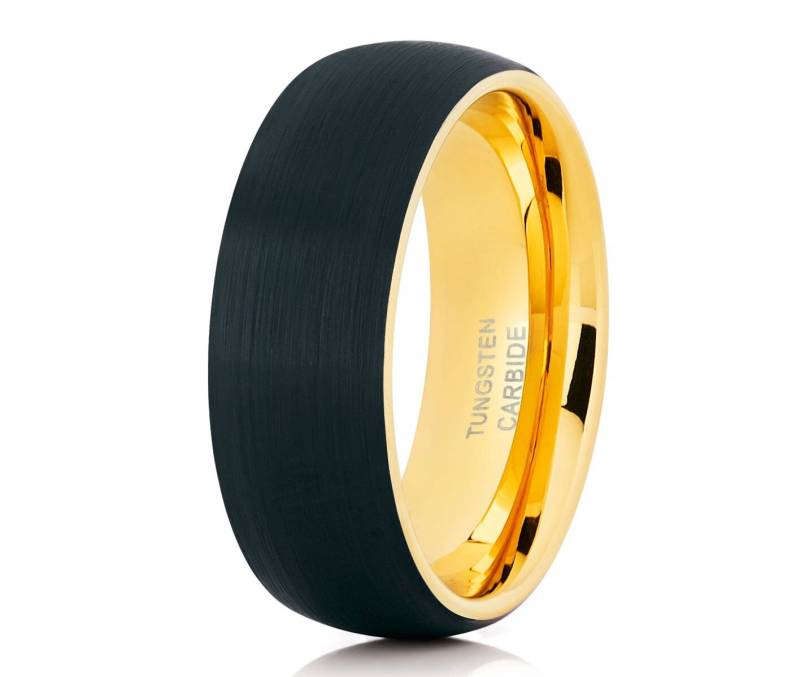 Schwarz Wolfram Ehering Gelbgold Wolframring Männer & Frauen Hartmetallring Jahrestag Ring Comfort Fit von YorksJewelryDesign