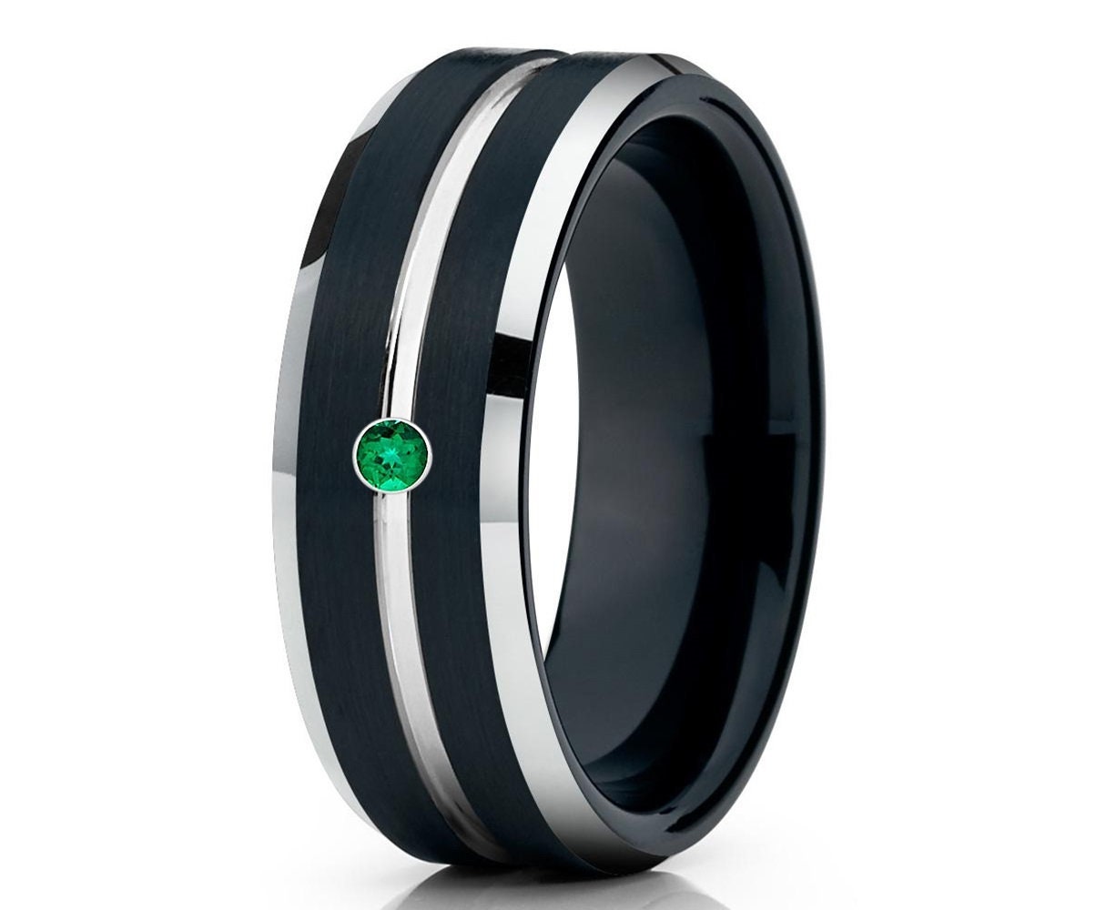 Schwarzer Ehering | Smaragd Wolfram Ring Hartmetall Einzigartiges Hochzeitsband Jubiläumsring Herren & Frauen Wolframcarbid von YorksJewelryDesign