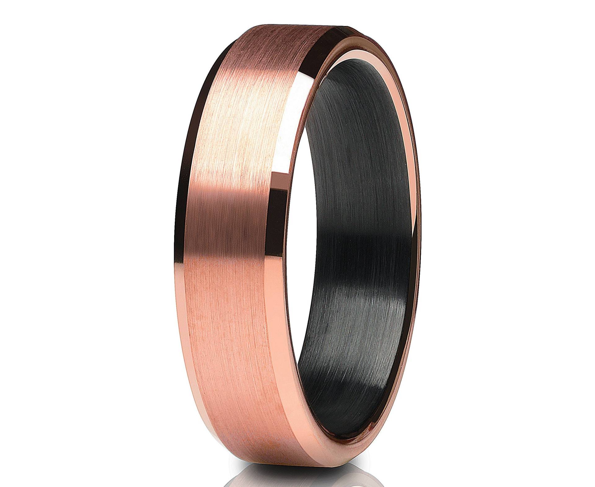 Schwarzer Wolfram Ehering, Rosegold Ring, Einzigartiger Ring, 18K Roségold, Hartmetall Ring, Männer & Frauen, Schwarzer Ehering von YorksJewelryDesign