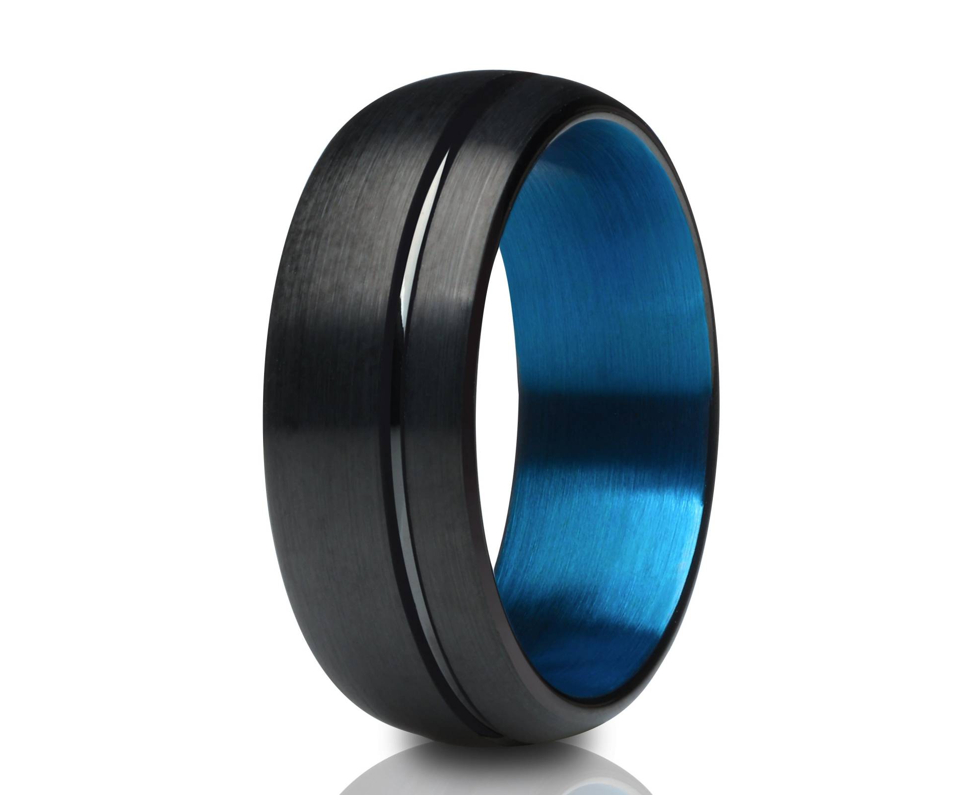 Schwarzer Wolfram Ring, Blauer Ehering, Einzigartiger 8mm & 6mm, Matte Finished Finish Kuppel von YorksJewelryDesign