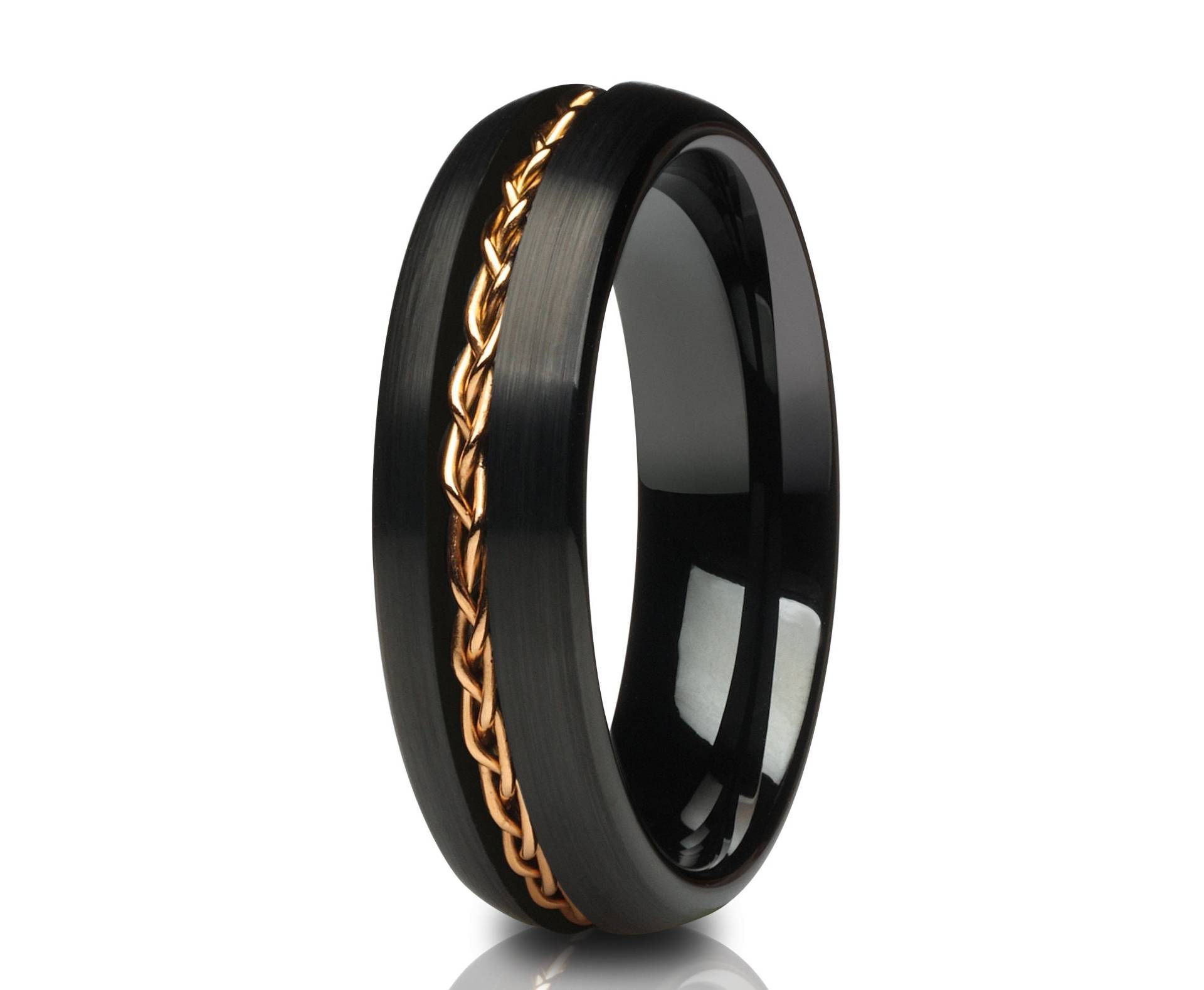 Rosegold Wolfram Ehering, Schwarzer Ehering, 18K Roségold, Braid Ehering, 18K Roségold, Wolframcarbid Ring, Einzigartiger Ehering Rosegold Wolfram Ehering, Schwarzer Ehering, 18K Roségold, Braid Ehering, 18K Roségold, Wolframcarbid Ring, Einzigartiger Ehering von YorksJewelryDesign