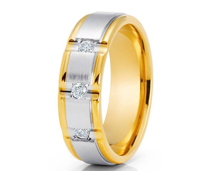 Weißer Diamant Ehering Gelbgold 585 Gold Herrenring von YorksJewelryDesign