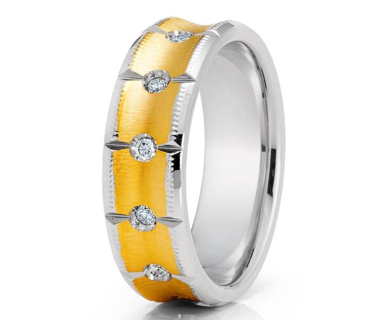 Weißer Diamant Ehering Gelbgold Ring 14K Gold Männer & Frauen Band von YorksJewelryDesign