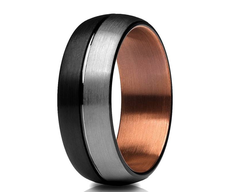 Wolfram Ehering, Kupfer Ehering, Schwarzer Ring, Jahrestag Ring, Verlobungsring, Schwarzes Band, Espresso Ring, Kuppel Ring von YorksJewelryDesign