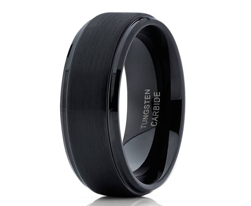 Wolfram Ehering Herren & Frauen Schwarz Hochzeit Band Jubiläum Ring Brush Comfort Fit von YorksJewelryDesign