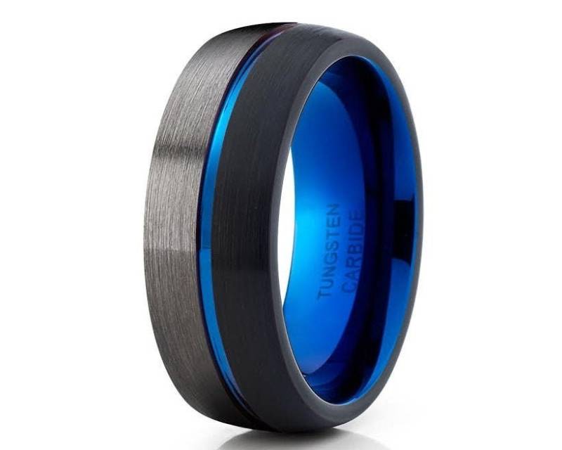 Wolfram Ring Blau Herrenring Herren Silber Trauring Vergoldet Schwarz von YorksJewelryDesign