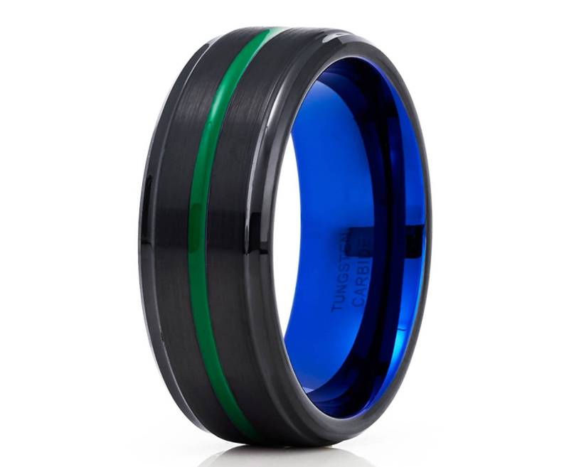 Wolfram Ring Schwarz, Wolfram Ehering Herren & Frauen, Blauer Wolframring von YorksJewelryDesign