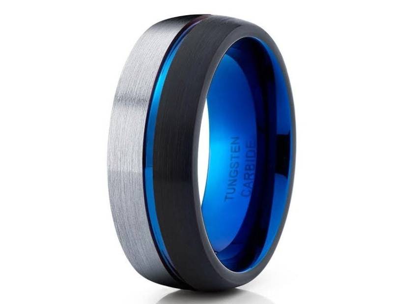 Wolframring Blau, Grau, Blau, Ehering Blau von YorksJewelryDesign