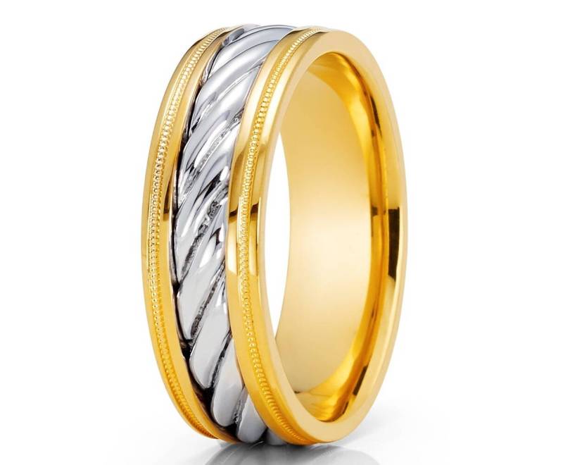 Zopf-Design 14K Gelbgold Ehering & Weiße Unisex Kuppel von YorksJewelryDesign
