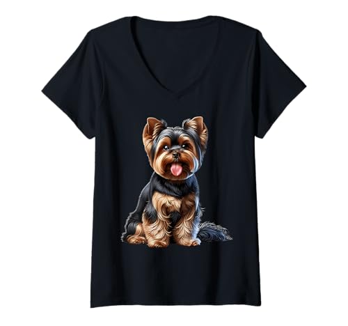 Damen Yorkshire Terrier Motiv Yorkshire Terrier T-Shirt mit V-Ausschnitt von Yorkshire Terrier Design Damen Herren