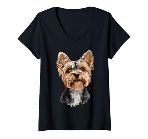 Damen Yorkshire-Terrier T-Shirt mit V-Ausschnitt Damen Yorkshire-Terrier T-Shirt mit V-Ausschnitt von Yorkshire Terrier Dog Design
