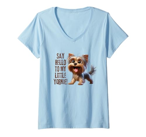 Damen Lustiger Yorkie-Hund — Sag Hallo, Yorkshire-Design T-Shirt mit V-Ausschnitt Damen Lustiger Yorkie-Hund — Sag Hallo, Yorkshire-Design T-Shirt mit V-Ausschnitt von Yorkshire Terrier For Dog Lover
