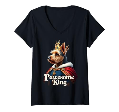 Damen Lustiger Pawesome Yorkshire Terrier King Dog Yorkie Art T-Shirt mit V-Ausschnitt Damen Lustiger Pawesome Yorkshire Terrier King Dog Yorkie Art T-Shirt mit V-Ausschnitt von Yorkshire Terrier Fun Designs