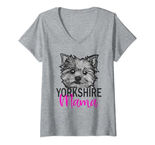 Damen Yorkshire Terrier Hunde-Motiv Hund Yorkshire Mama Yorkie T-Shirt mit V-Ausschnitt Damen Yorkshire Terrier Hunde-Motiv Hund Yorkshire Mama Yorkie T-Shirt mit V-Ausschnitt von Yorkshire Terrier Geschenke Designs