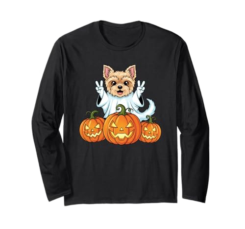 Yorkshire Terrier Ghost Pumpkin Boo Halloween Herren Damen Langarmshirt von Yorkshire Terrier Halloween Ghost Pumpkin Outfits