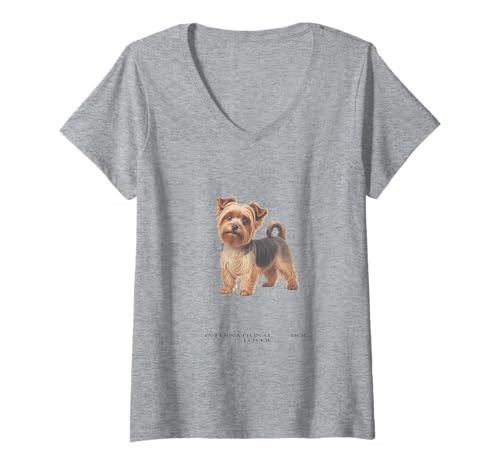 Damen Vintage Yorkshire Terrier Hund T-Shirt mit V-Ausschnitt Damen Vintage Yorkshire Terrier Hund T-Shirt mit V-Ausschnitt von Yorkshire Terrier Lover Vintage Clo.