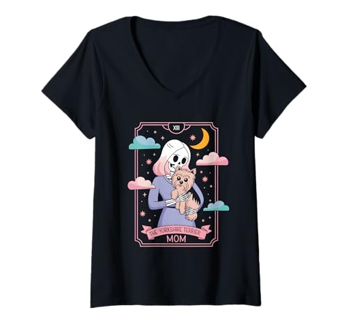 Damen Die Yorkshire-Terrier-Mama T-Shirt mit V-Ausschnitt von Yorkshire Terrier Mama Tarot