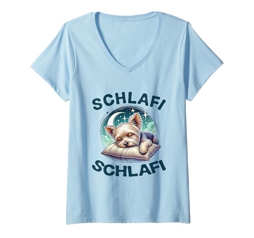 Damen Schlafi Schlafi Yorkshire Terrier Pyjama Offizielles Schlaf T-Shirt mit V-Ausschnitt von Yorkshire Terrier Schlafshirt Herren Damen Kinder