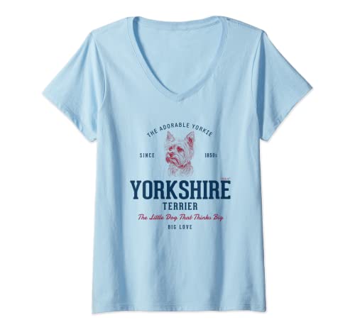Damen Retro-Stil Vintage Yorkshire Terrier T-Shirt mit V-Ausschnitt Damen Retro-Stil Vintage Yorkshire Terrier T-Shirt mit V-Ausschnitt von Yorkshire Terrier von Treaja