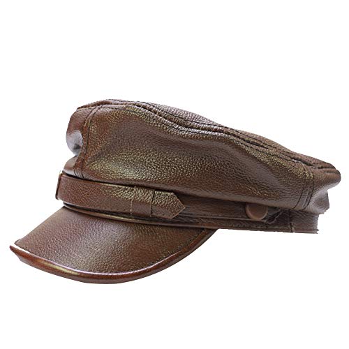 Yosang Erwachsene echte Leder Fiddler Mütze flach Top Maciejówka Breton Style Mariner es Cap- Braun, Large von Yosang