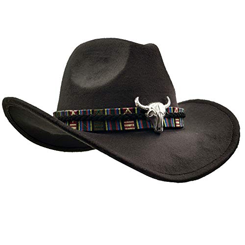 Yosang Wide Brim Herren- und Damen-Western-Outback-Cowboyhut mit Metallstierkopf von Yosang