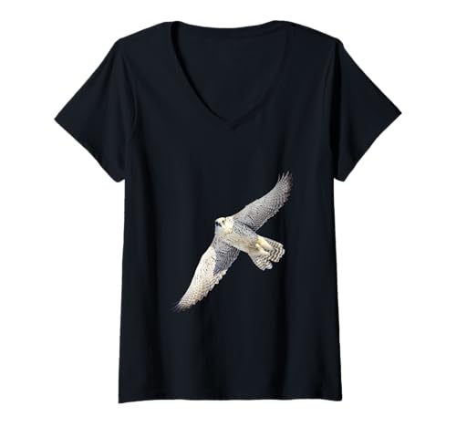 Damen Gyr Falcon fliegt T-Shirt mit V-Ausschnitt Damen Gyr Falcon fliegt T-Shirt mit V-Ausschnitt von Yoshi Design