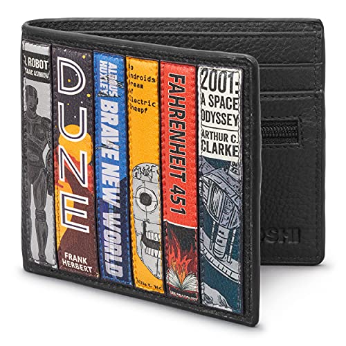 Sci-Fi Bookworm Herren Leder b枚rse von Yoshi Echt Schwarz Leder b枚rse RFID Blocking Wallet Bifold Wallets f眉r M盲nner von Yoshi